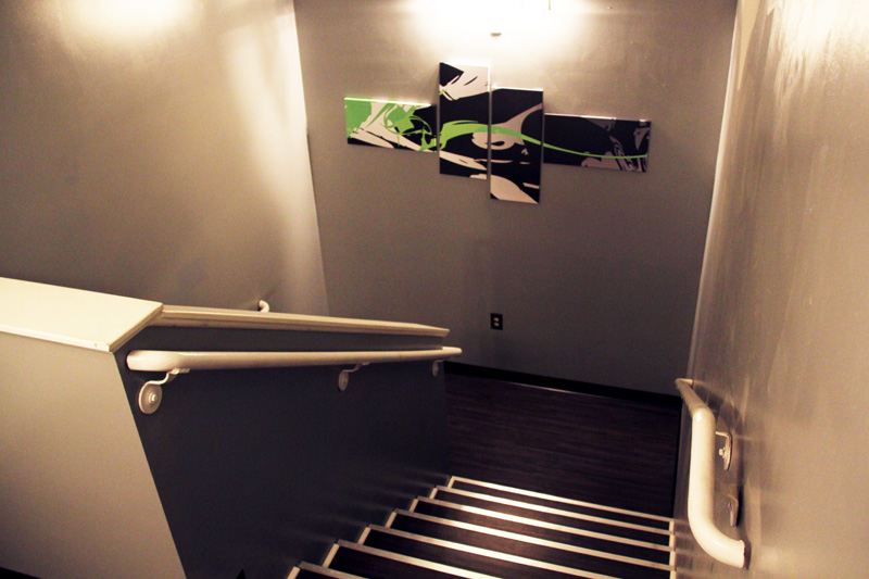 Stairway connecting floors at Woods Office Suites Beavercreek